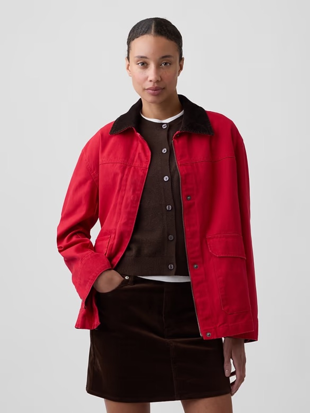 Gap Relaxed Canvas Barn Jacket Workwear Chore Utility Coat NWOT S Red Festive